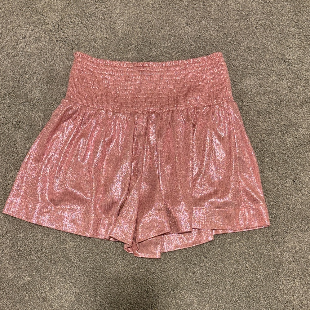 Shimmery Pink High-Waist Women's Shorts